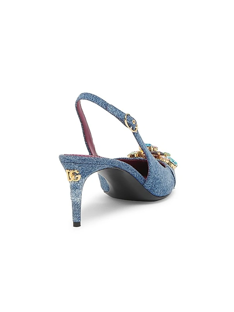 Jewel Denim Slingback Pumps