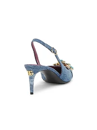 Jewel Denim Slingback Pumps