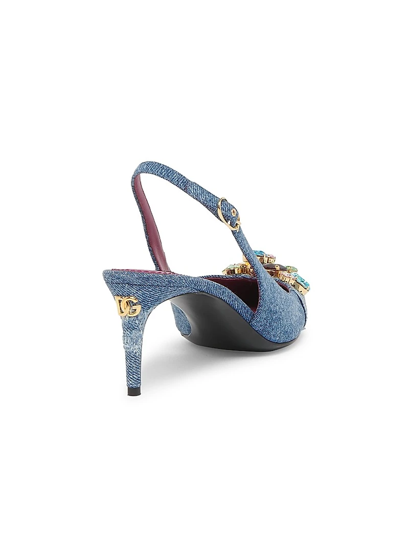 Jewel Denim Slingback Pumps
