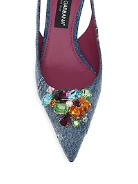 Jewel Denim Slingback Pumps