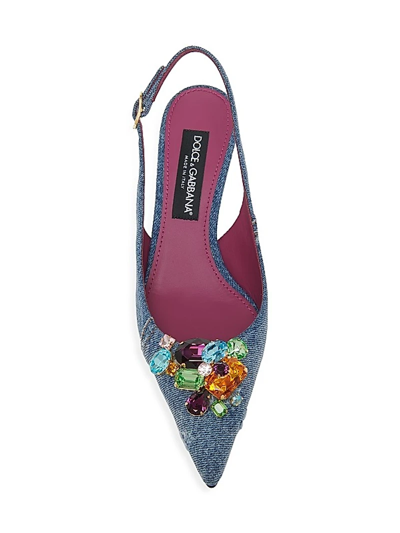 Jewel Denim Slingback Pumps