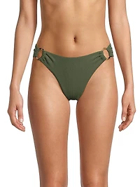 Ring Trim Textured Bikini Bottom