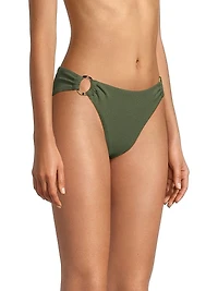 Ring Trim Textured Bikini Bottom
