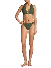 Ring Trim Textured Bikini Bottom