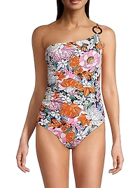 Kara Floral One-Shoulder Ring One-Piece Swimsuit