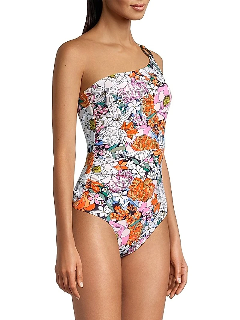 Kara Floral One-Shoulder Ring One-Piece Swimsuit
