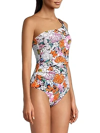 Kara Floral One-Shoulder Ring One-Piece Swimsuit