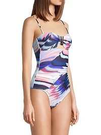 Lisa Ruched Abstract Bandeau One-Piece Swimsuit