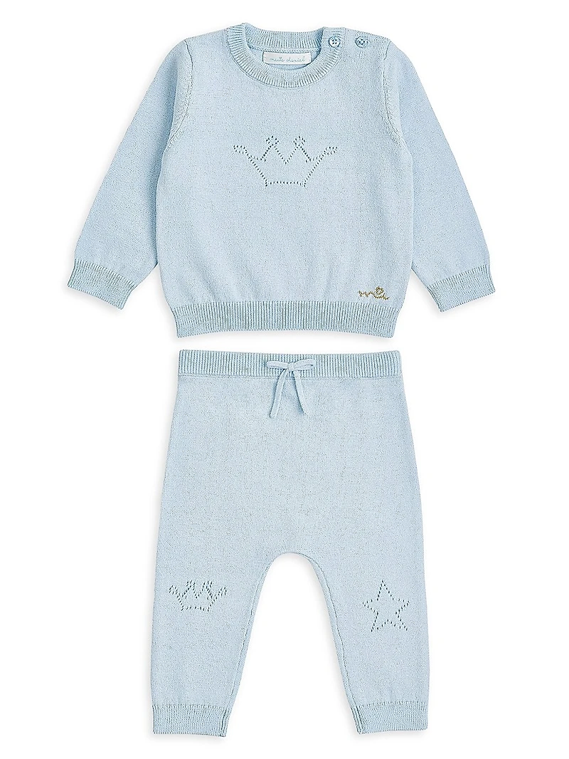 Baby Girl's Pointelle Crown Knit Set