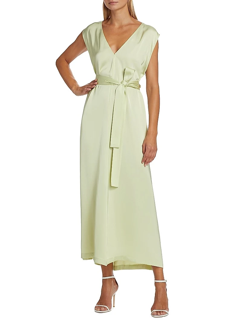 Satin Tie-Waist Sleeveless Midi-Dress