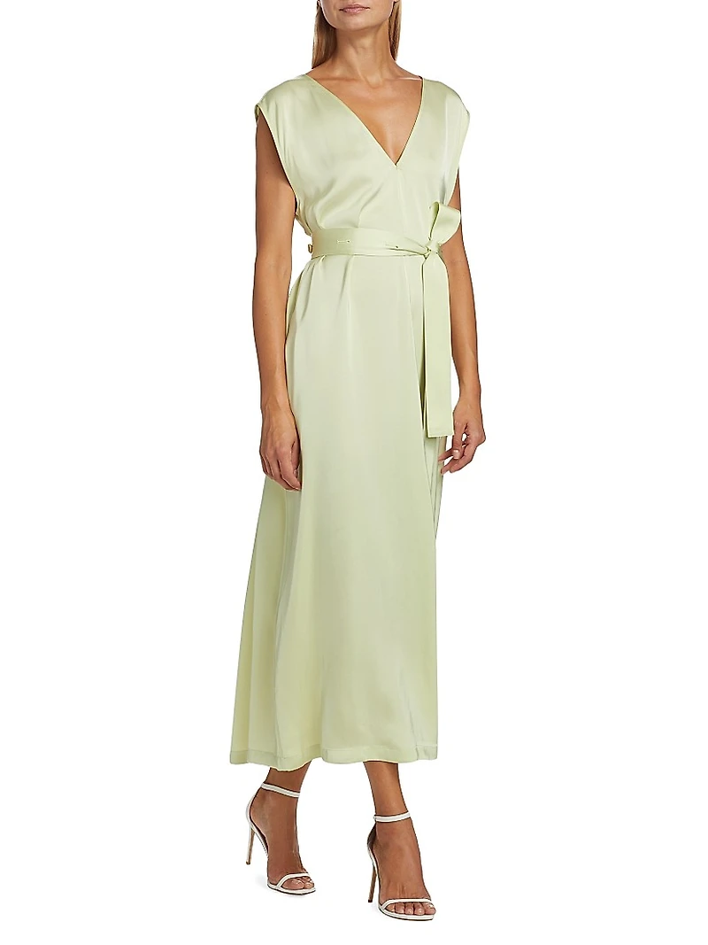 Satin Tie-Waist Sleeveless Midi-Dress