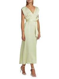 Satin Tie-Waist Sleeveless Midi-Dress