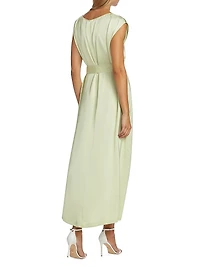 Satin Tie-Waist Sleeveless Midi-Dress