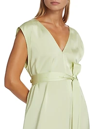 Satin Tie-Waist Sleeveless Midi-Dress