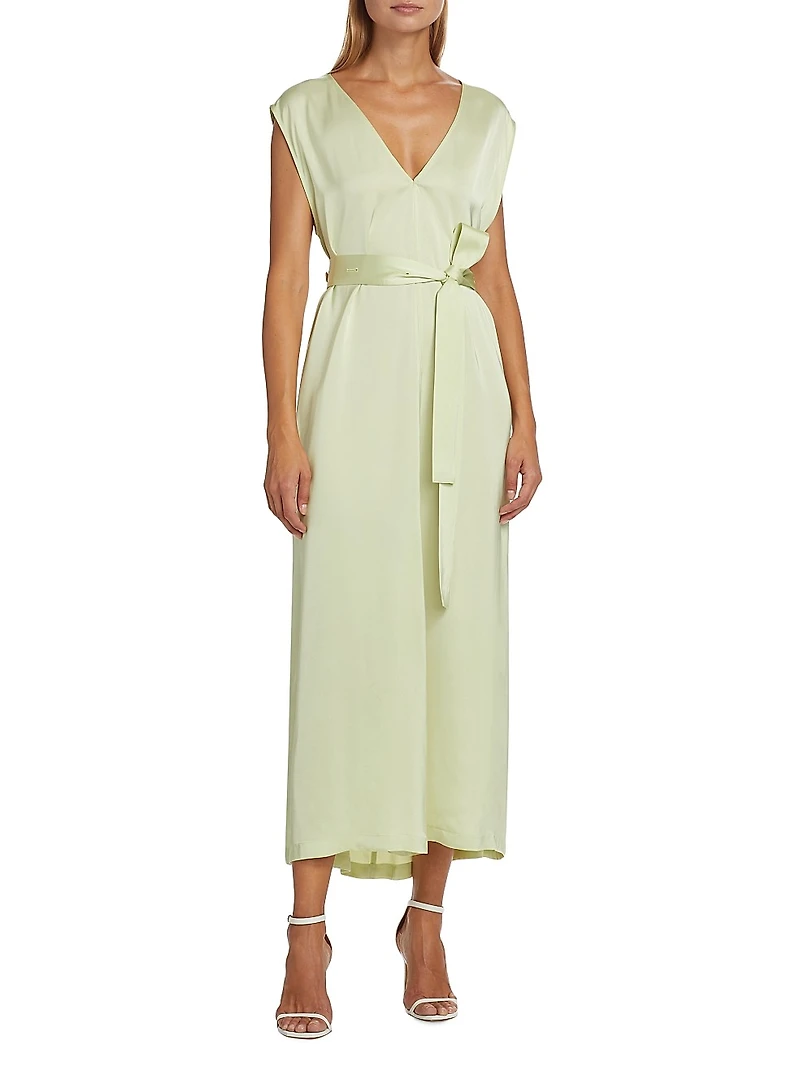 Satin Tie-Waist Sleeveless Midi-Dress