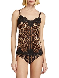 Lace-Trimmed Leopard Chemise Top
