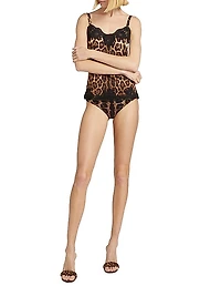 Lace-Trimmed Leopard Chemise Top