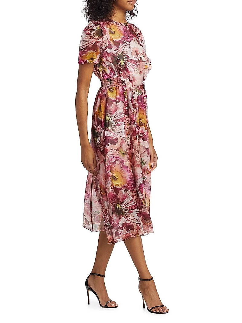Marchesa Rosa Sedum Floral Chiffon Midi-Dress