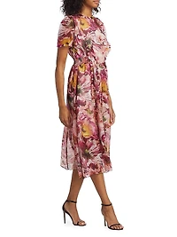 Marchesa Rosa Sedum Floral Chiffon Midi-Dress