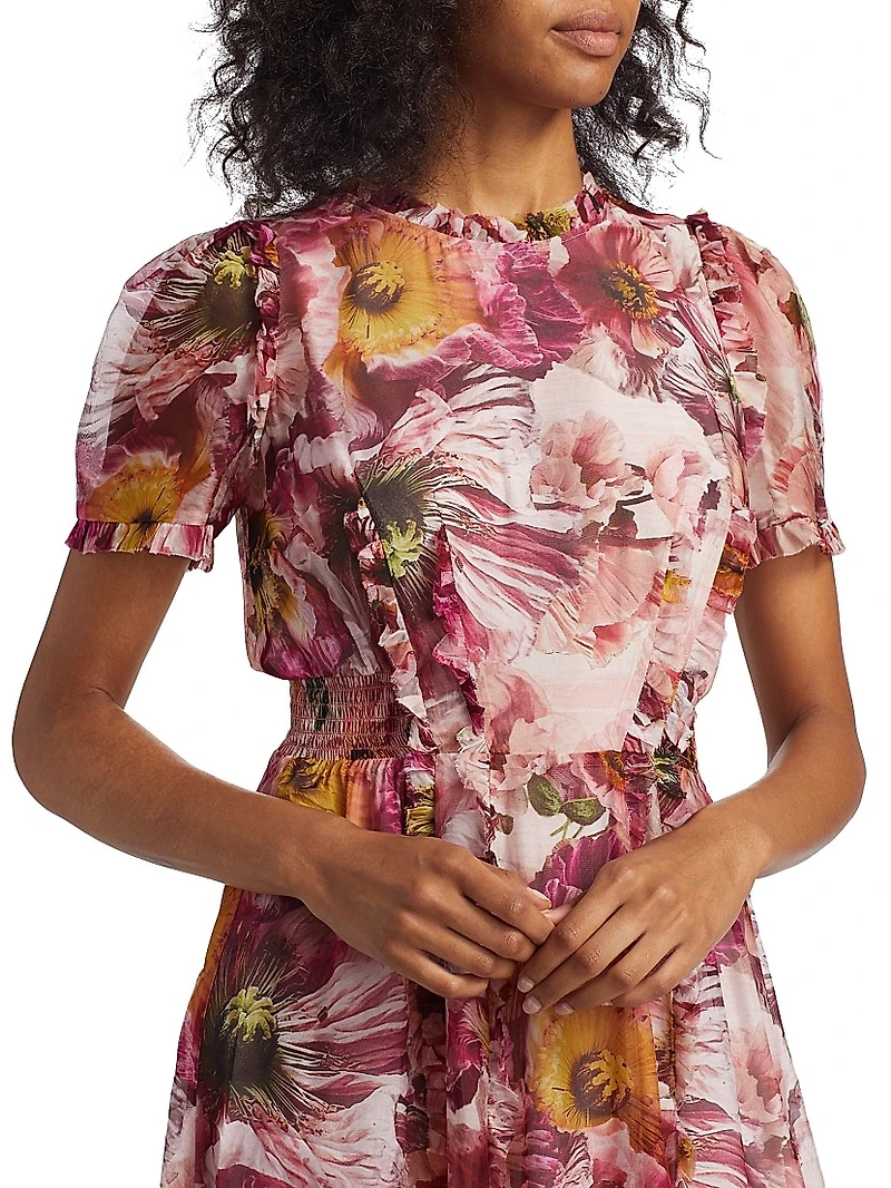 Marchesa Rosa Sedum Floral Chiffon Midi-Dress