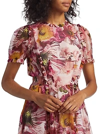 Marchesa Rosa Sedum Floral Chiffon Midi-Dress