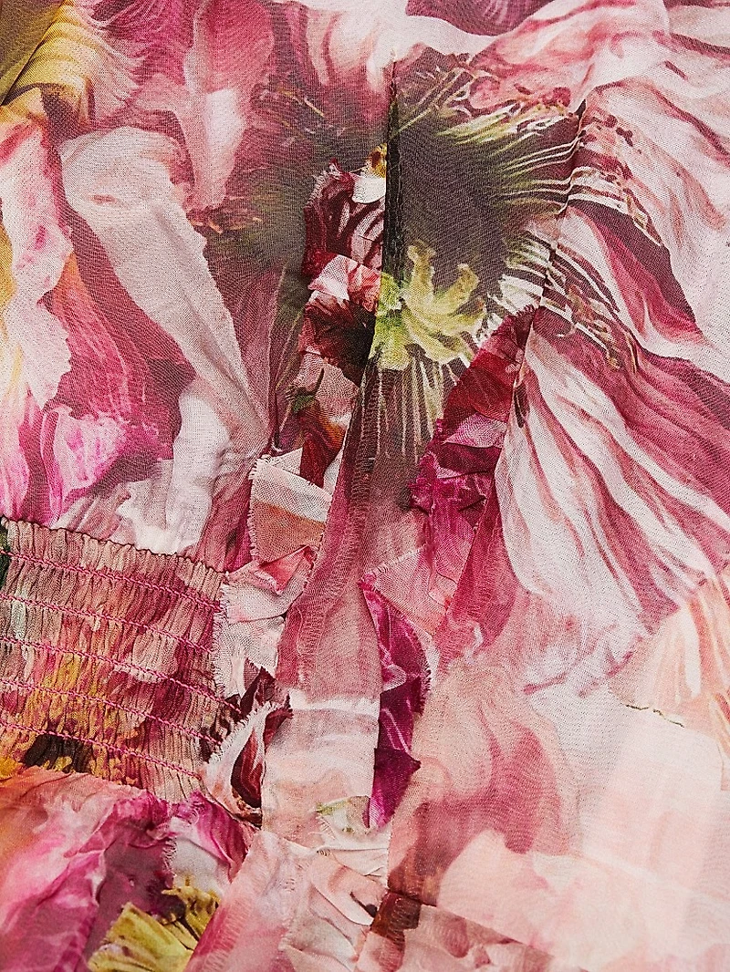 Marchesa Rosa Sedum Floral Chiffon Midi-Dress