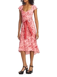 Marchesa Rosa Daylily Cotton-Blend Midi-Dress