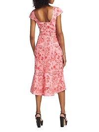 Marchesa Rosa Daylily Cotton-Blend Midi-Dress
