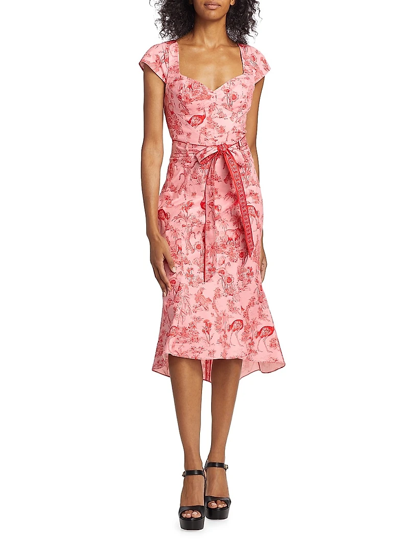 Marchesa Rosa Daylily Cotton-Blend Midi-Dress