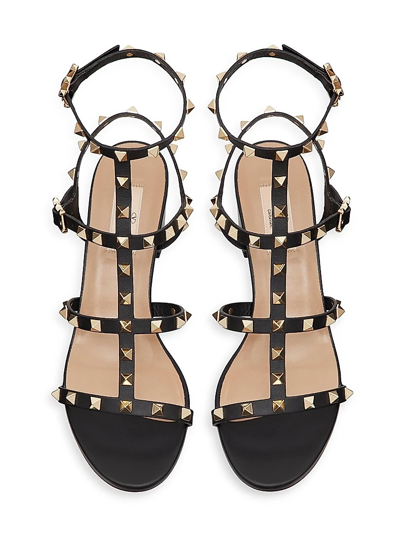 Rockstud Calfskin Ankle Strap Sandals