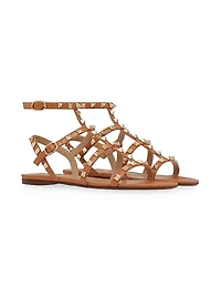 Rockstud Flat Calfskin Sandals with Straps