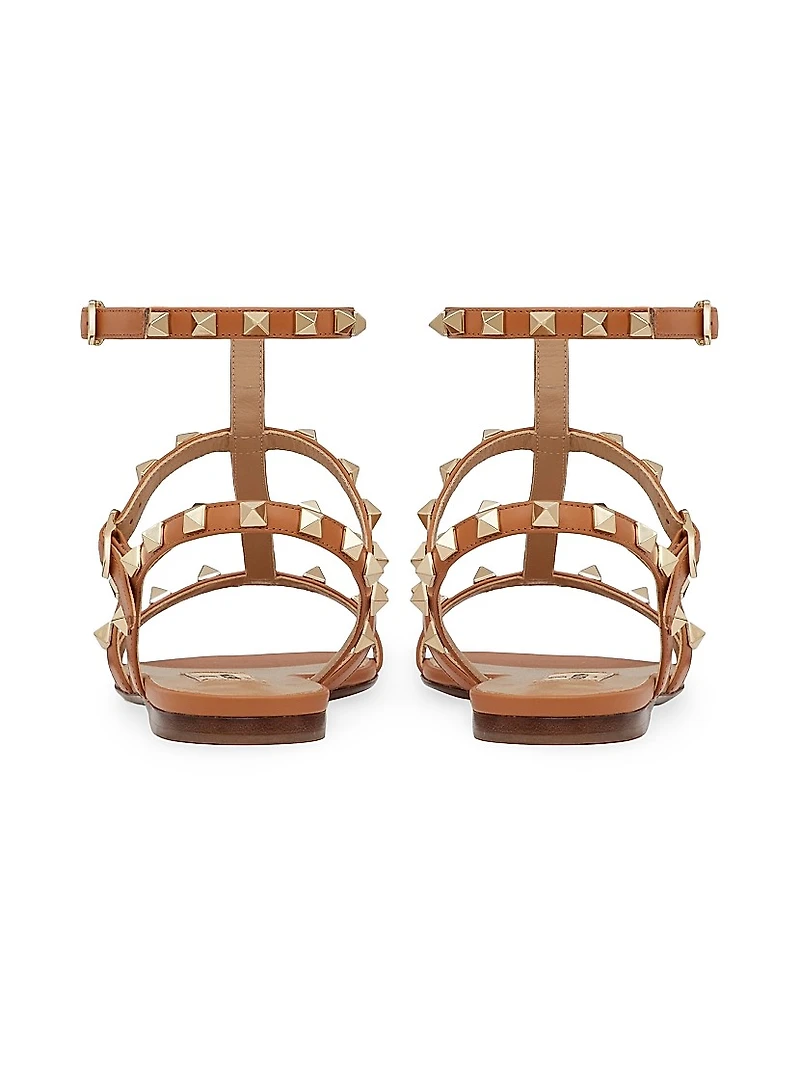 Rockstud Flat Calfskin Sandals with Straps