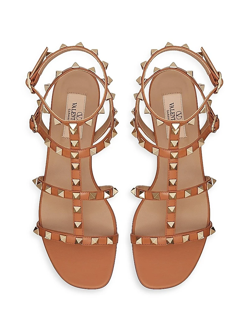 Rockstud Flat Calfskin Sandals with Straps