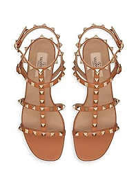 Rockstud Flat Calfskin Sandals with Straps
