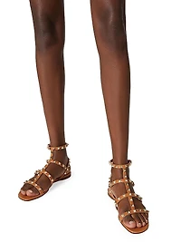 Rockstud Flat Calfskin Sandals with Straps