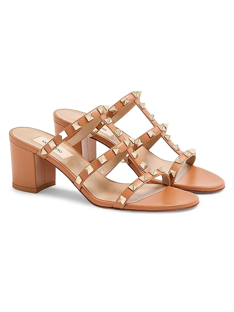 Rockstud Calfskin Leather Slide Sandals 60MM