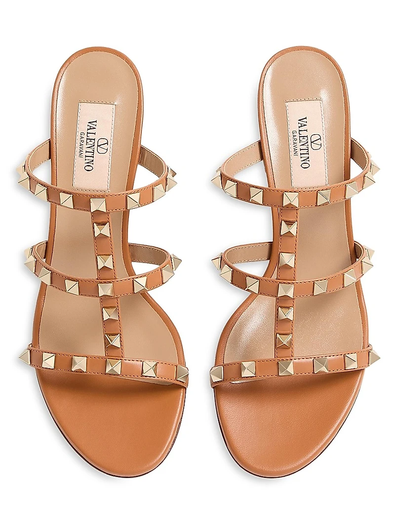 Rockstud Calfskin Leather Slide Sandals 60MM