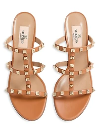 Rockstud Calfskin Leather Slide Sandals 60MM
