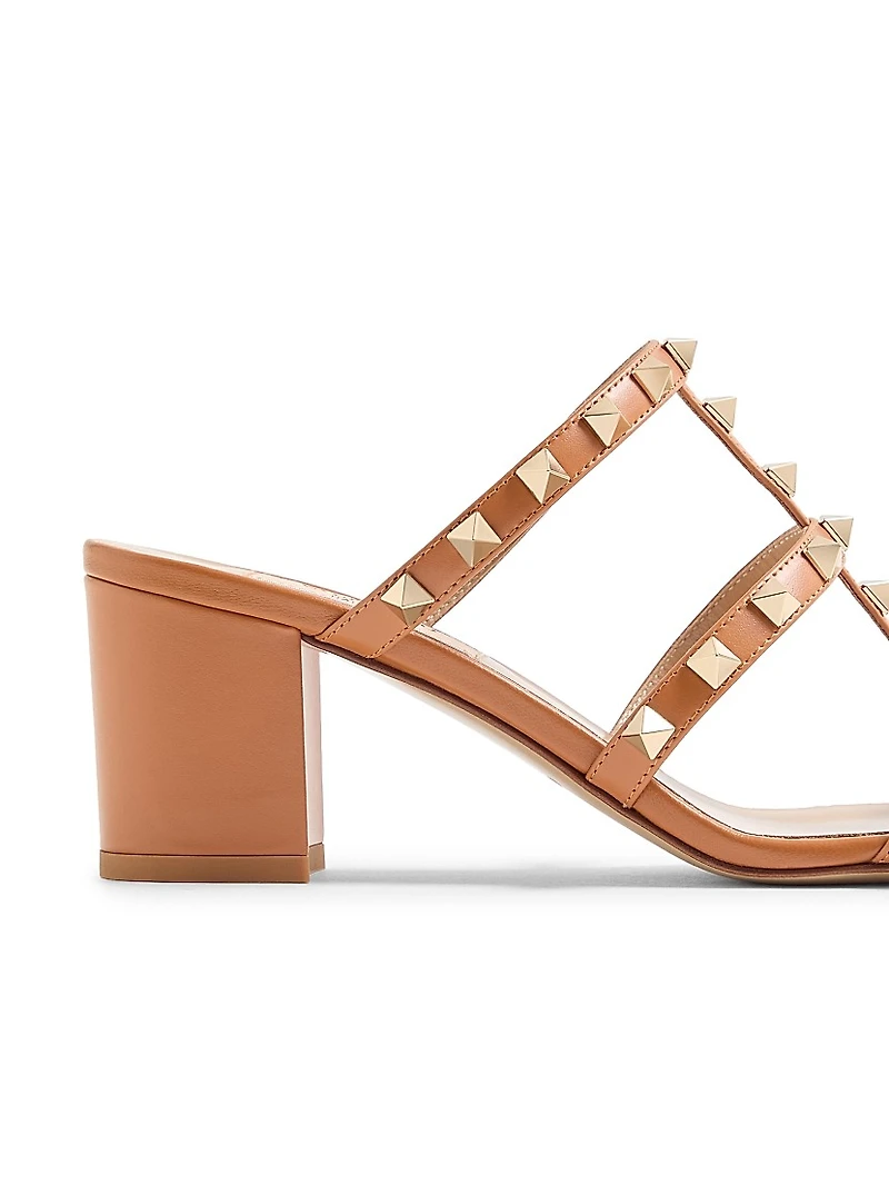 Rockstud Calfskin Leather Slide Sandals 60MM