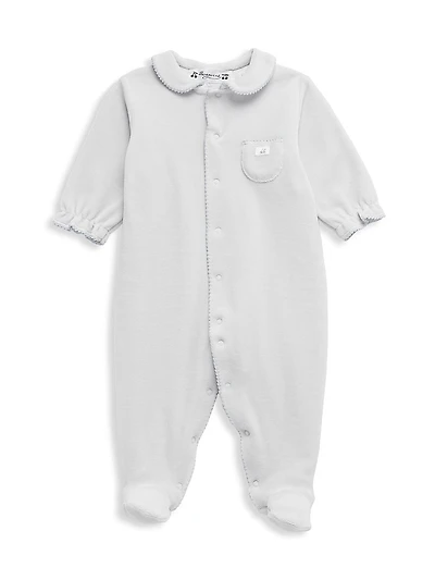 Baby Girl's Collared Velour Footie