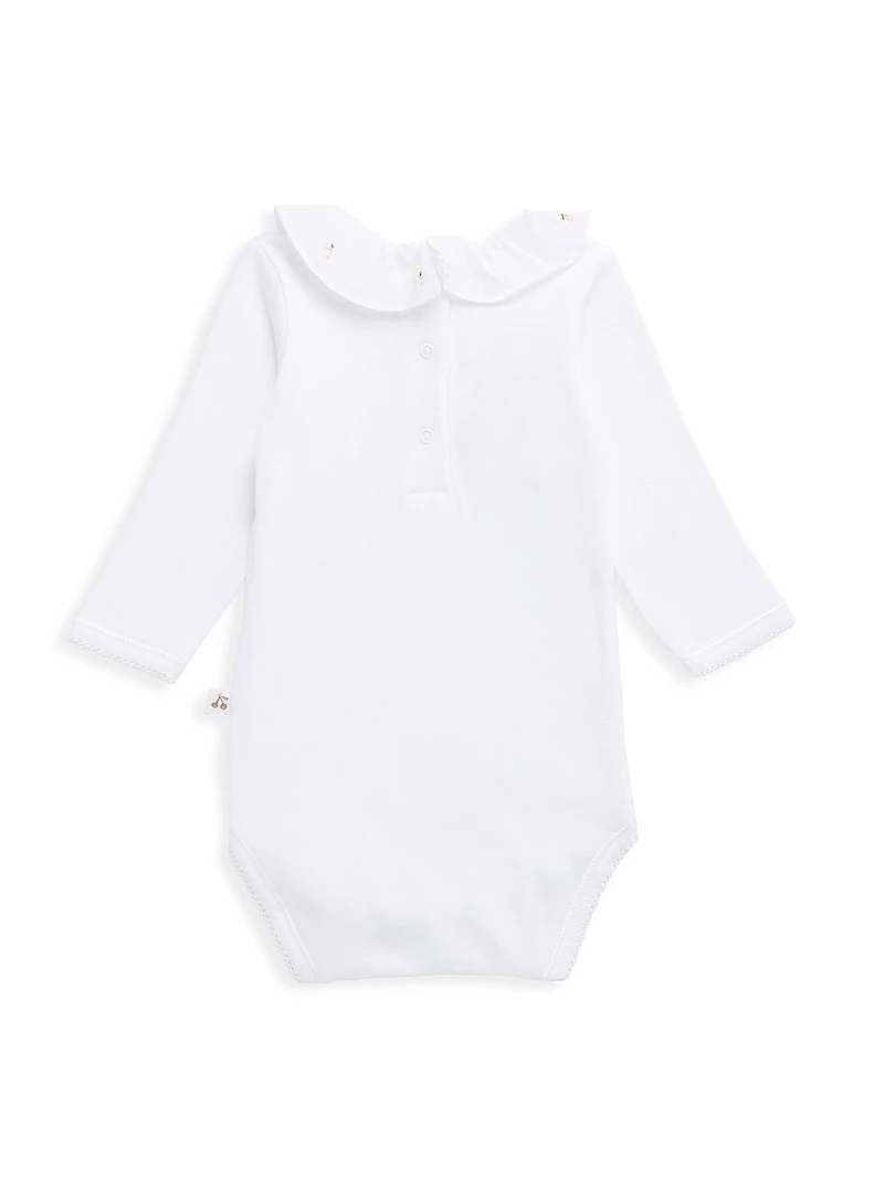 Baby Girl's Cherry Embroidered Ruffle-Trim Bodysuit