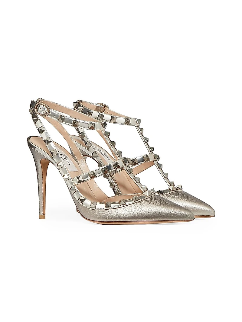 Rockstud Metallic Ankle Strap Pumps 100 MM