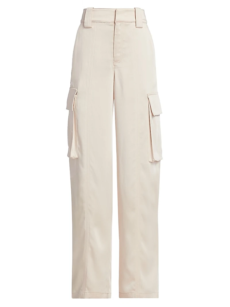 Bryan Wide-Leg Satin Cargo Pants