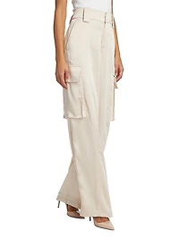 Bryan Wide-Leg Satin Cargo Pants