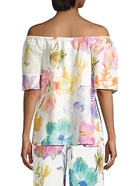 Linen Floral Off-The-Shoulder Top