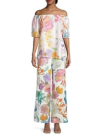 Linen Floral Off-The-Shoulder Top