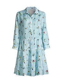Striped Floral Linen Minidress