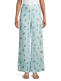 Linen Striped Wide-Leg Pants