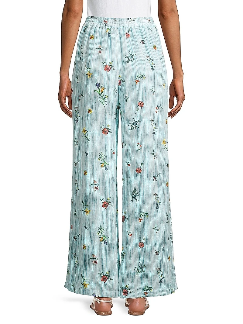 Linen Striped Wide-Leg Pants