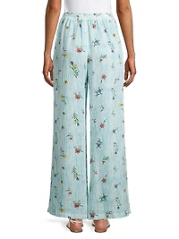 Linen Striped Wide-Leg Pants